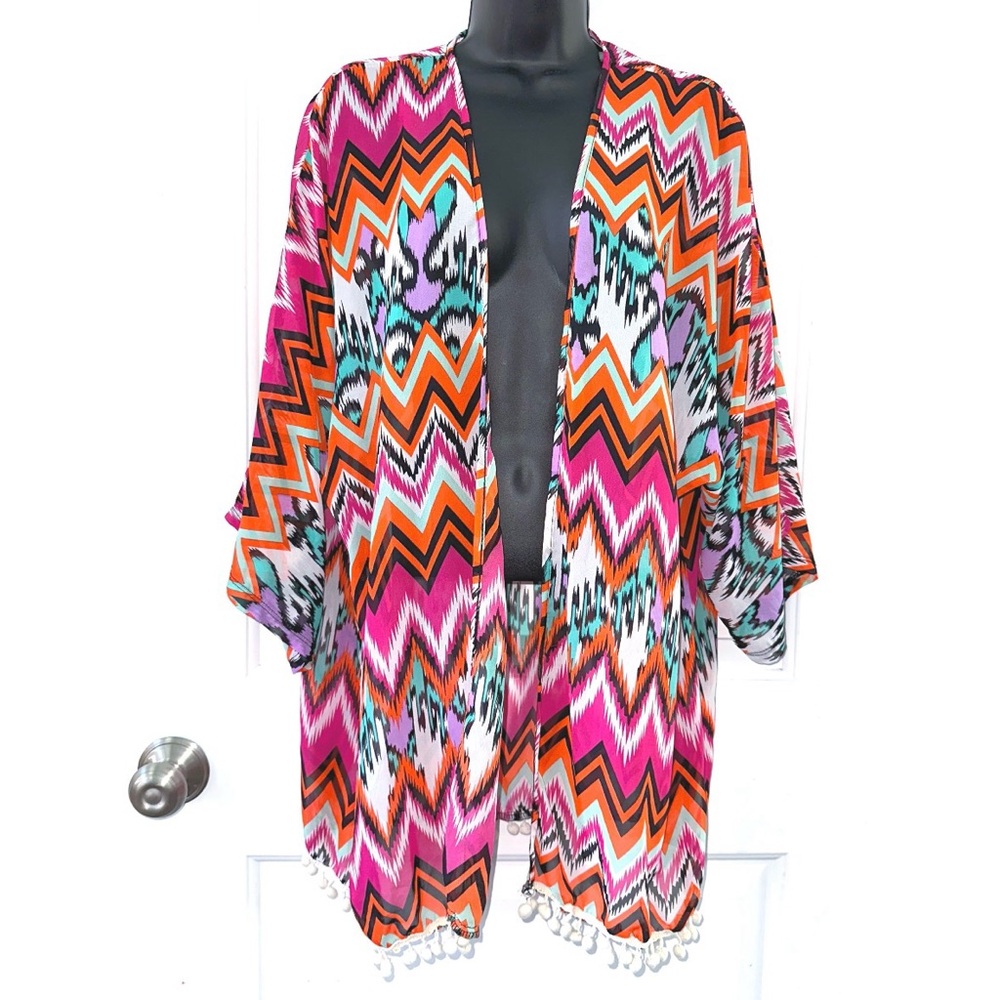 Giddy Up Glamour Boutique Colorful Chevron Print Kimono Shawl